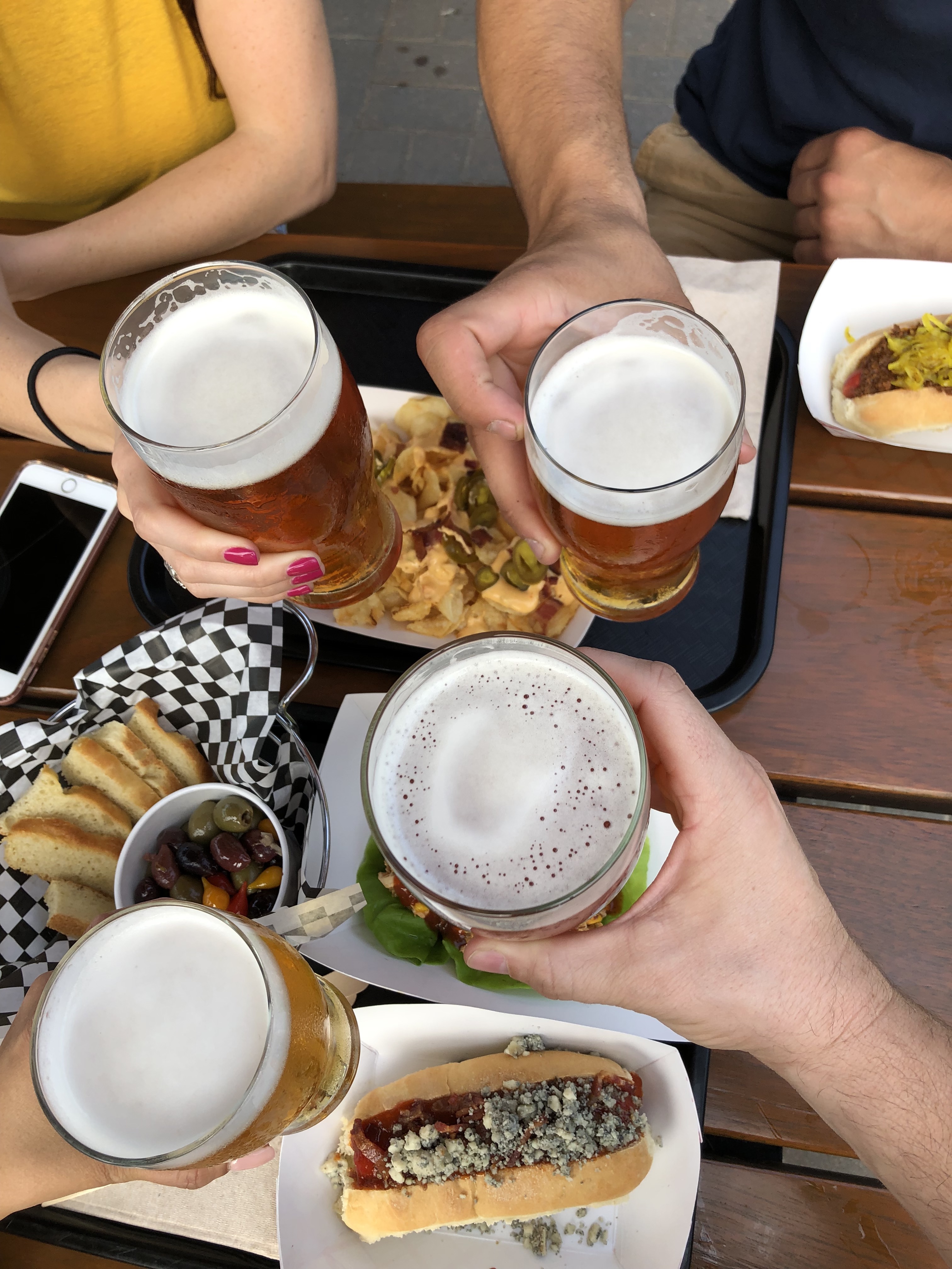 Food and beers from the outdoor bar at Sierra Nevada in Mills River, NC